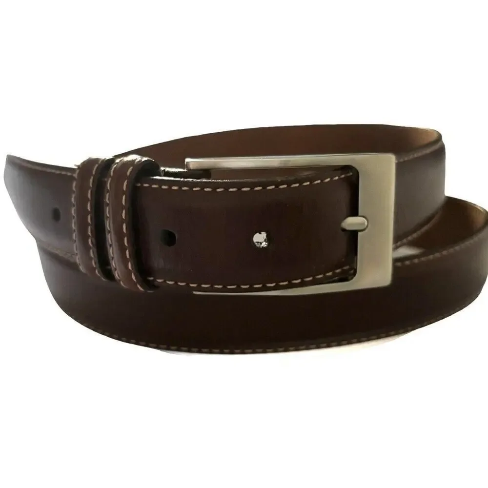 Remo Tulliani Mens Brown Leather Belt Size 42 Silver Buckle USA